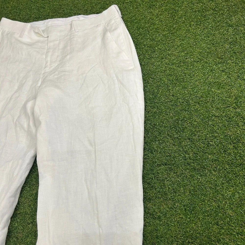 Bar III Mens 30x32 Slim Fit 100% Linen Dress Pants White Summer Trousers